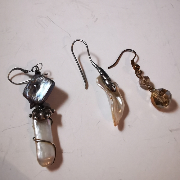 Lot of 3 Singleton Earrings Abalone Baroque Pearl Sterling Aurora Borealis - Picture 11 of 17